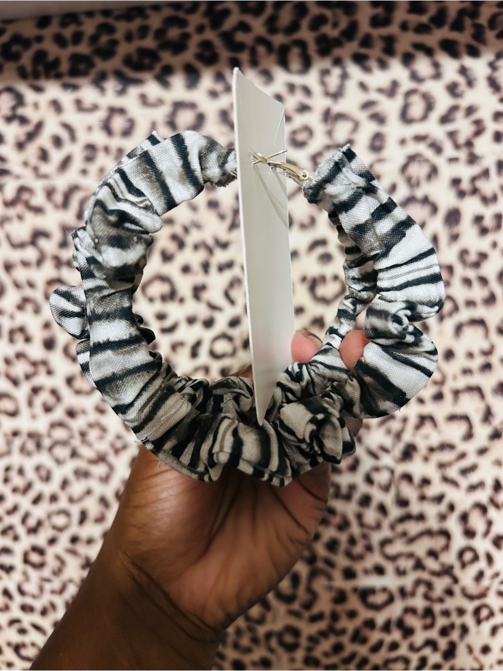 Black and White Zebra Print Scrunchie Hoop Earrings